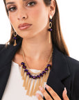 Collana girocollo a catena con pietre viola in vetro e frange pendenti - Mya Accessories