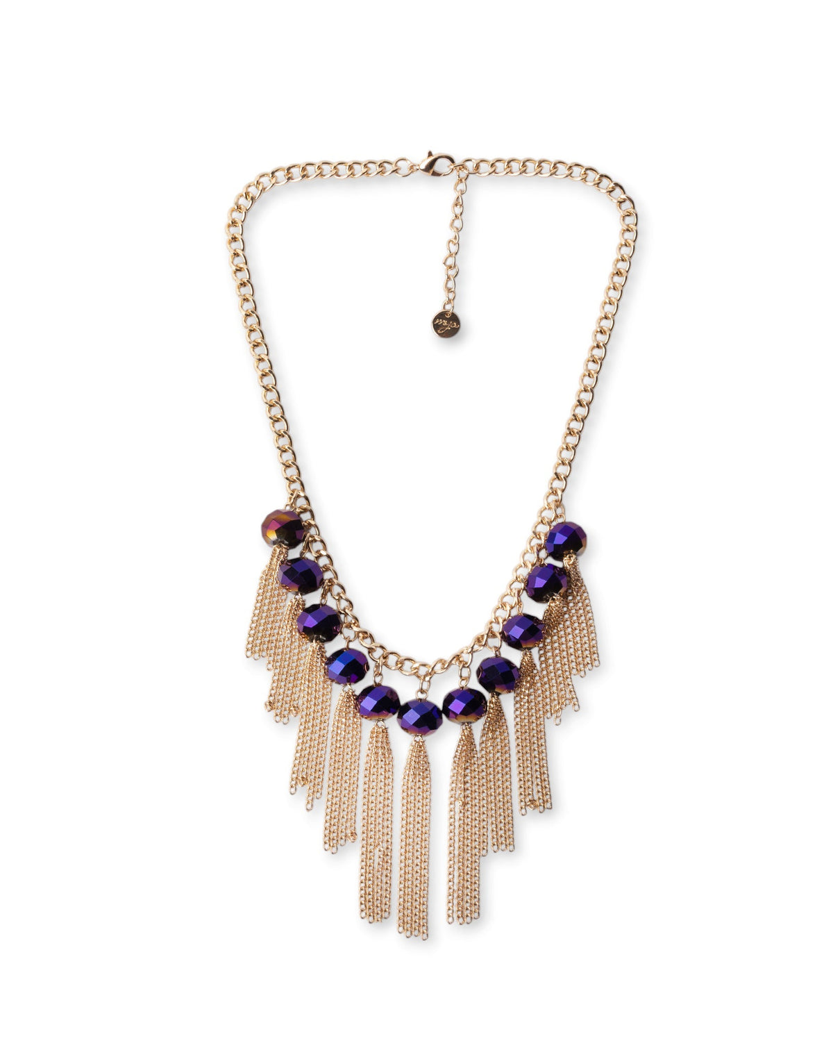 Collana girocollo a catena con pietre viola in vetro e frange pendenti - Mya Accessories