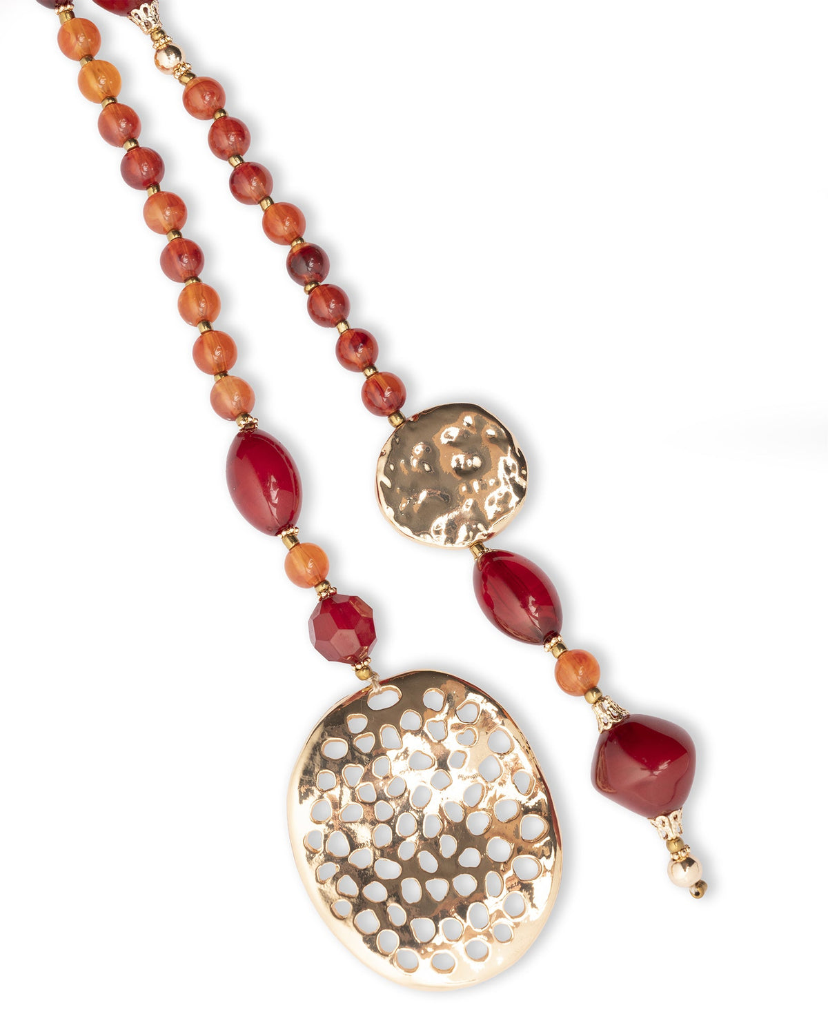 Collana lunga con pietre in acrilico tono arancio e chiusura a nodo - Mya Accessories