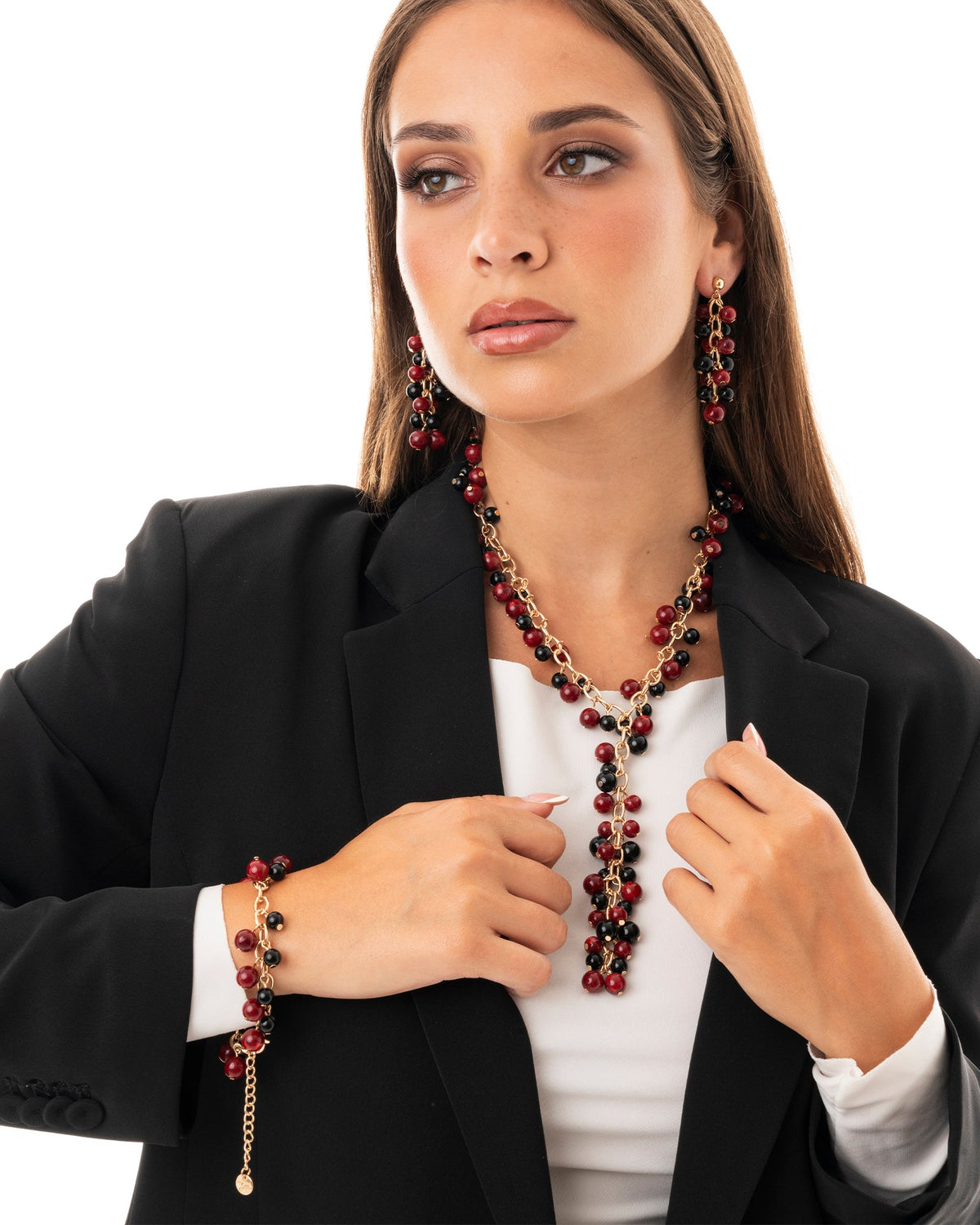 Collana girocollo a catena con sfere pendenti in acrilico nere e rosse - Mya Accessories