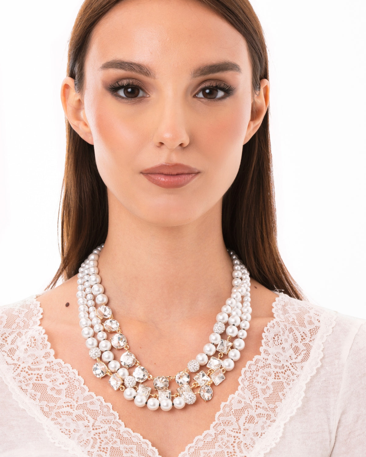 Collana girocollo a tre fili con pietre in vetro effetto perlato - Mya Accessories