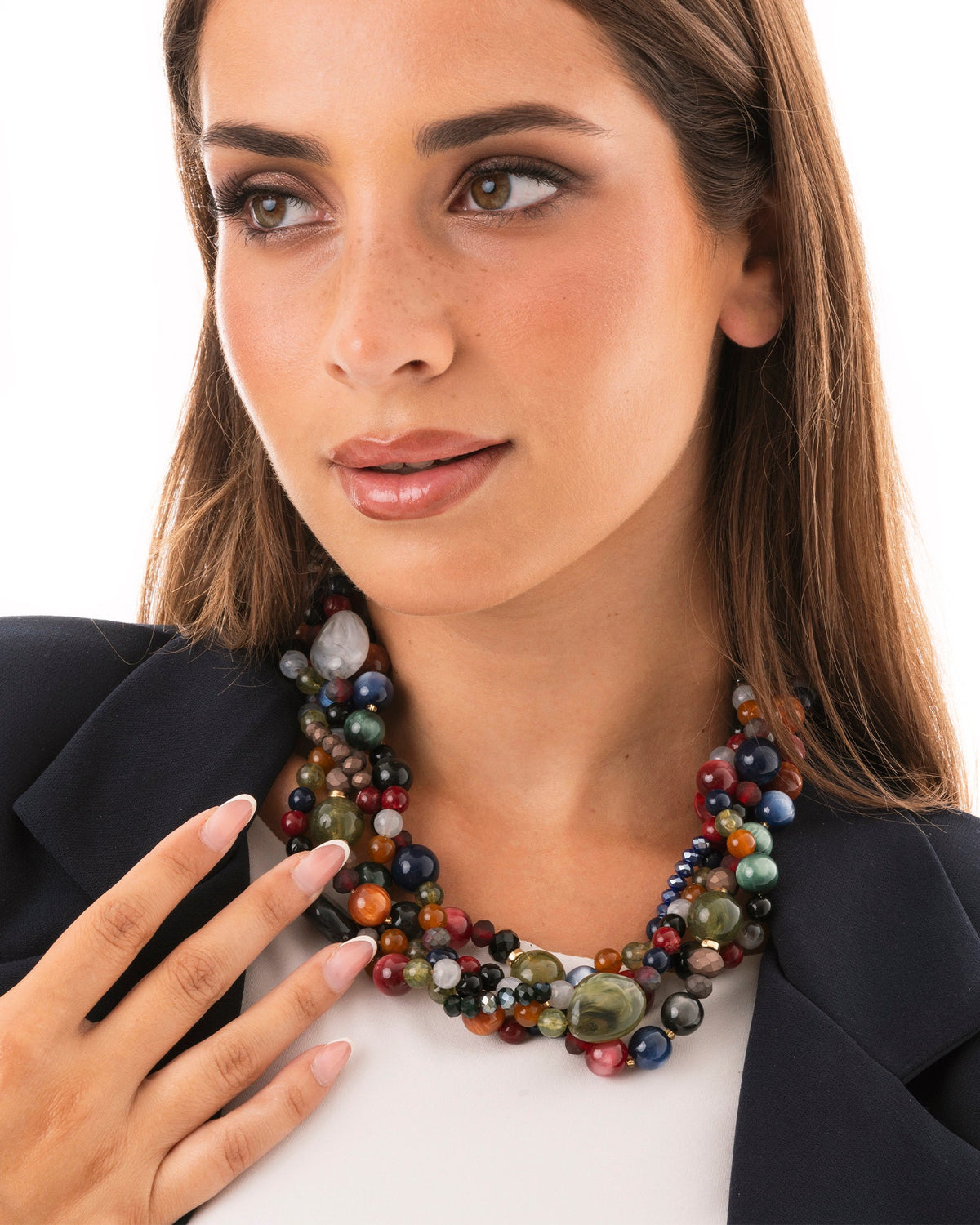 Collana girocollo con pietre intrecciate in acrilico e vetro multicolore - Mya Accessories