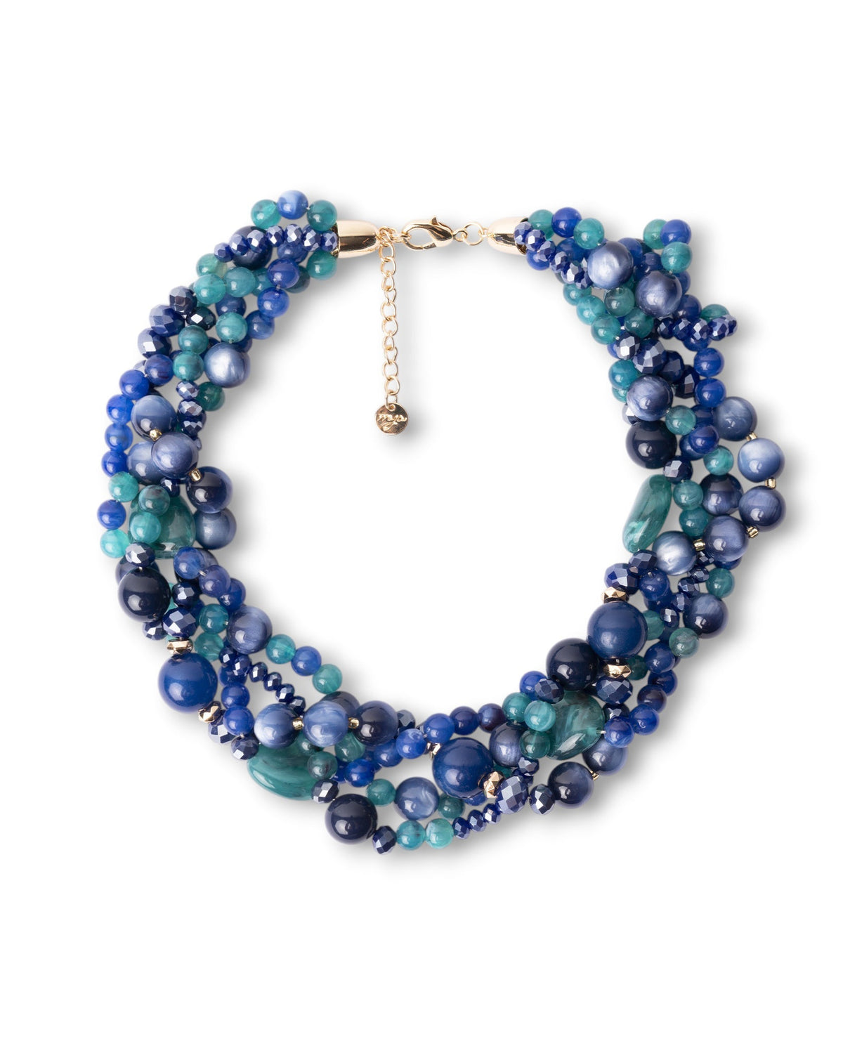 Collana girocollo con pietre intrecciate in acrilico e vetro tono blu - Mya Accessories