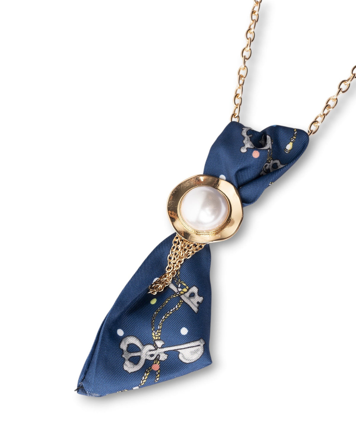 Collana girocollo a catena con cravattino in tessuto tono blu - Mya Accessories