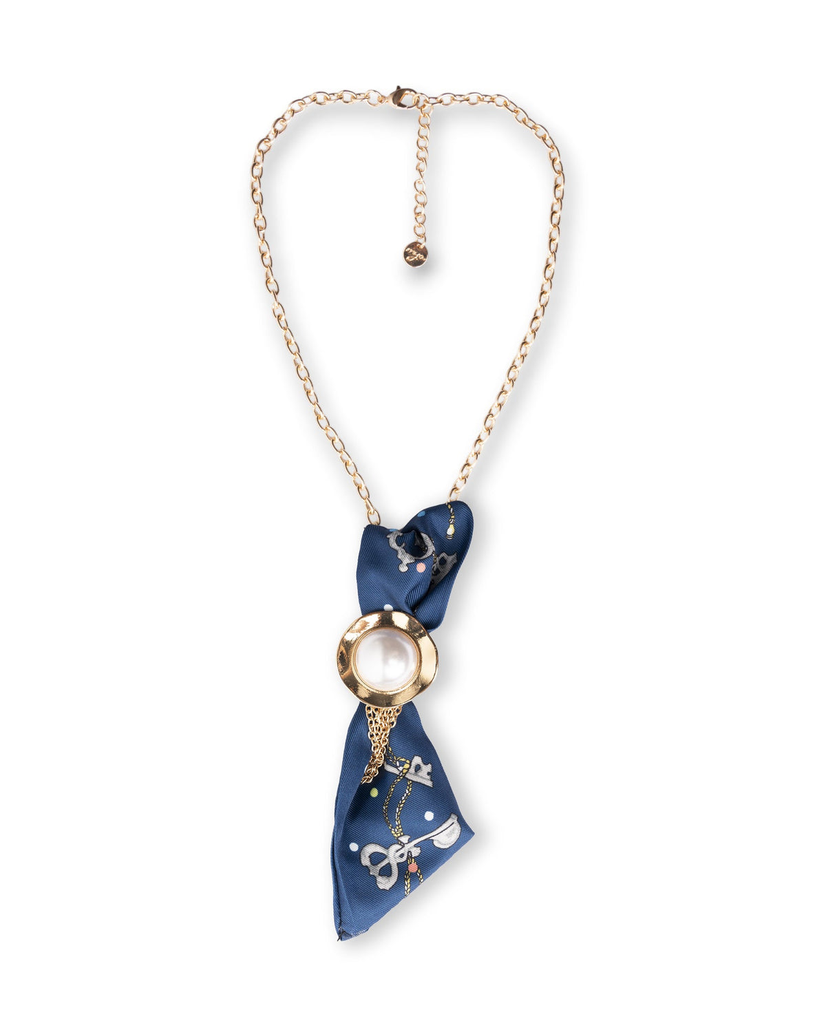 Collana girocollo a catena con cravattino in tessuto tono blu - Mya Accessories