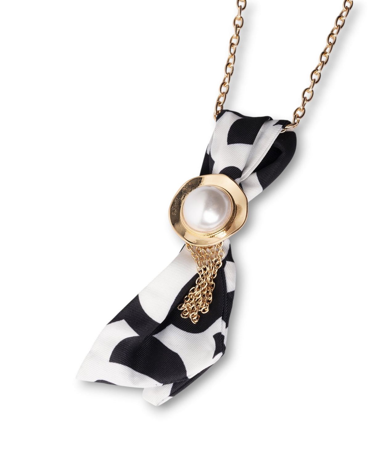 Collana girocollo a catena con cravattino in tessuto bianco e nero - Mya Accessories