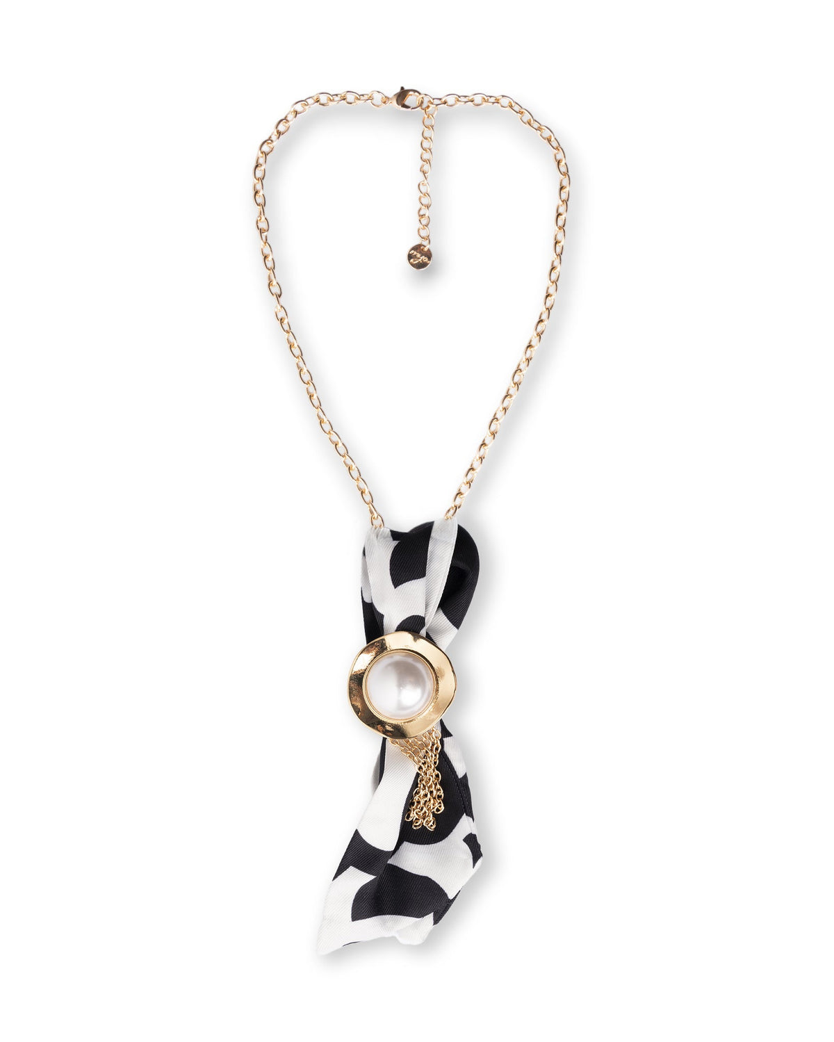 Collana girocollo a catena con cravattino in tessuto bianco e nero - Mya Accessories