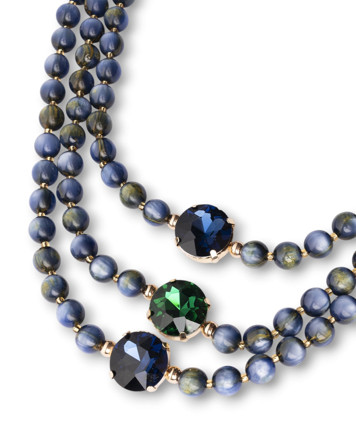 Collana a tre fili con sfere in acrilico e pietre in vetro tono blu e verde - Mya Accessories