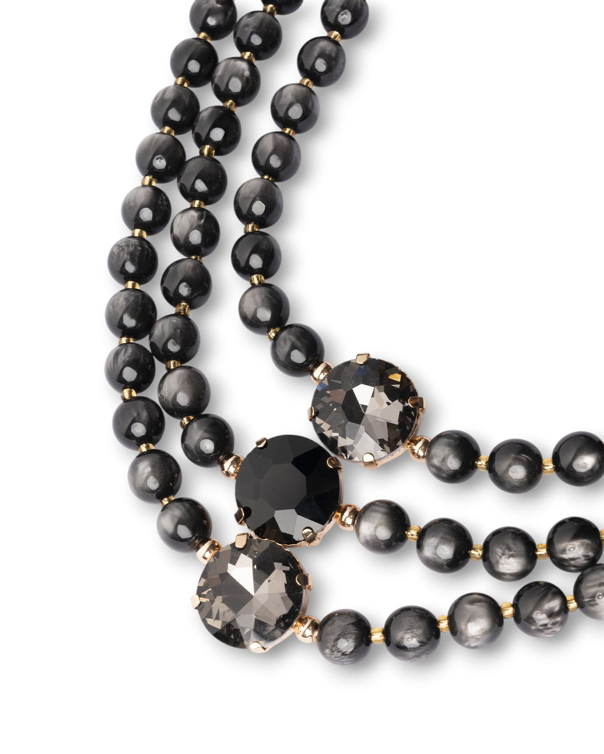 Collana a tre fili con sfere in acrilico e pietre in vetro grigie - Mya Accessories