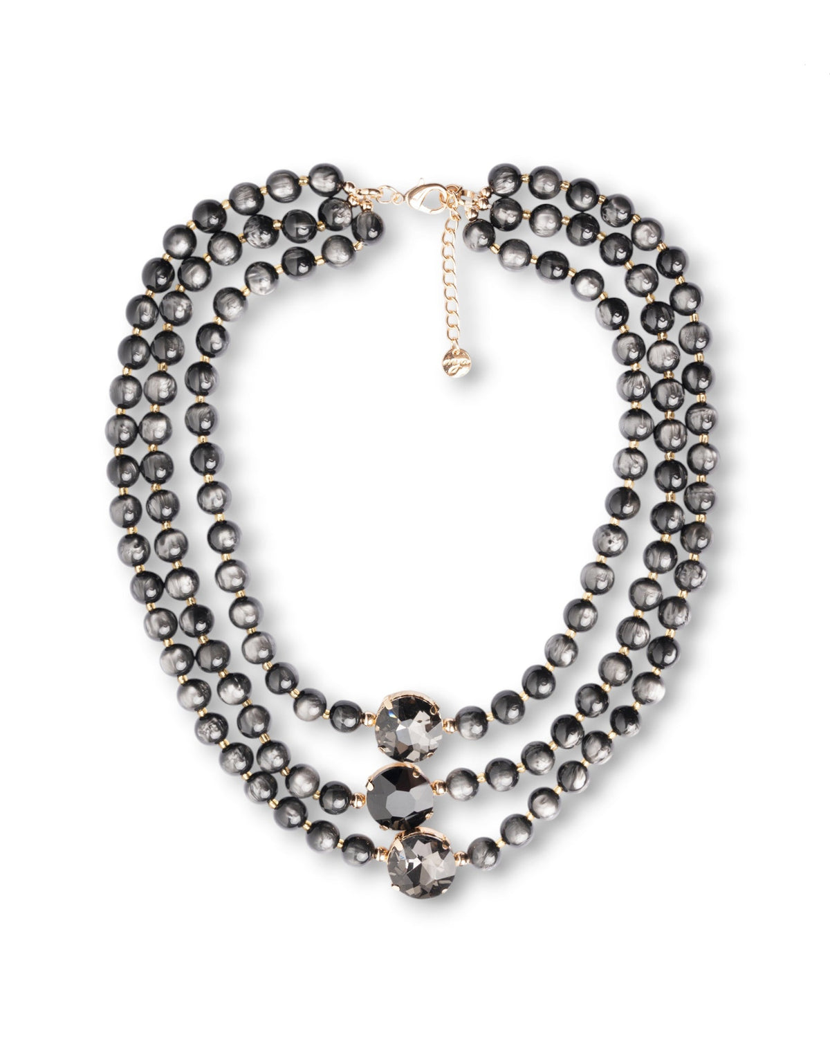 Collana a tre fili con sfere in acrilico e pietre in vetro grigie - Mya Accessories