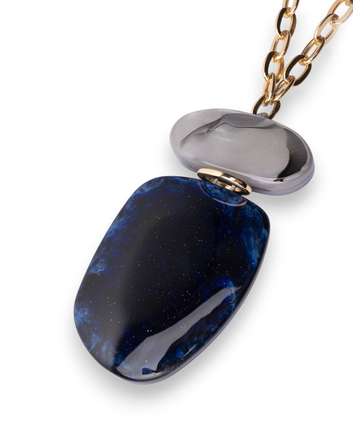 Collana lunga a catena con pendente in acrilico tono blu e grigio - Mya Accessories