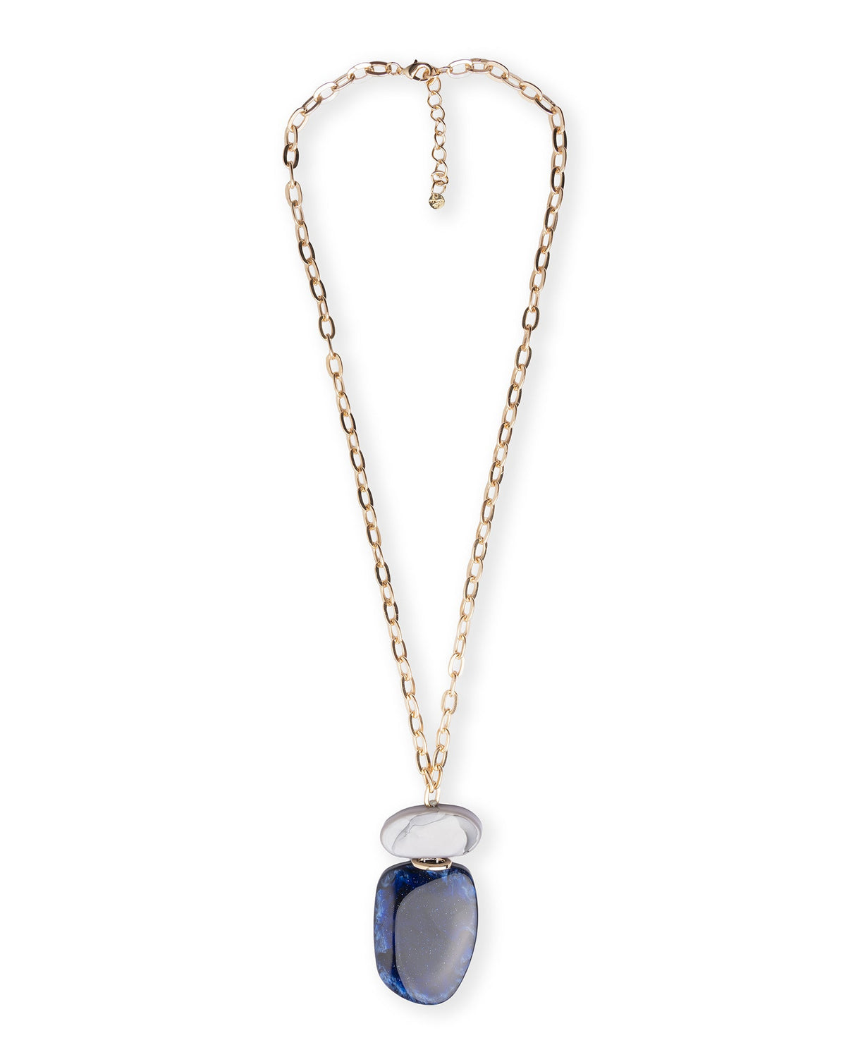 Collana lunga a catena con pendente in acrilico tono blu e grigio - Mya Accessories