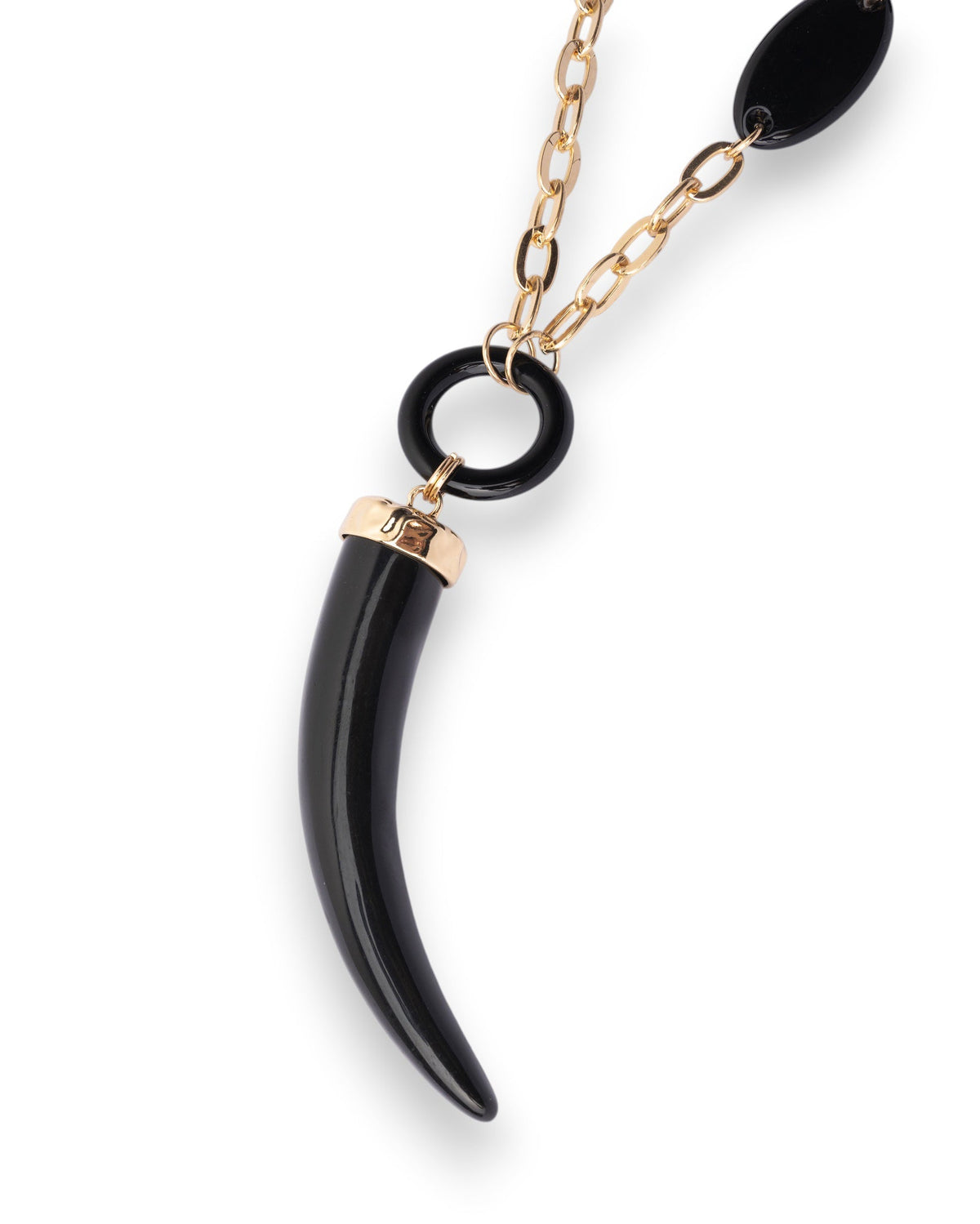 Collana lunga a catena con pendente a forma di corno in resina ed acrilico nero - Mya Accessories