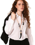 Collana lunga a catena con pendente a forma di corno in resina ed acrilico nero - Mya Accessories