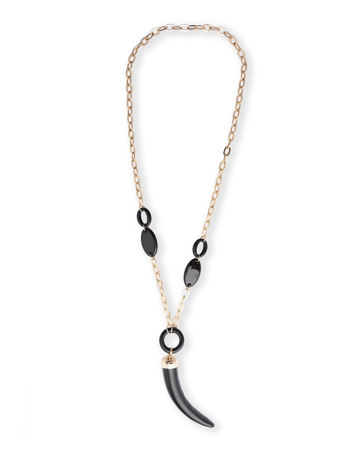 Collana lunga a catena con pendente a forma di corno in resina ed acrilico nero - Mya Accessories