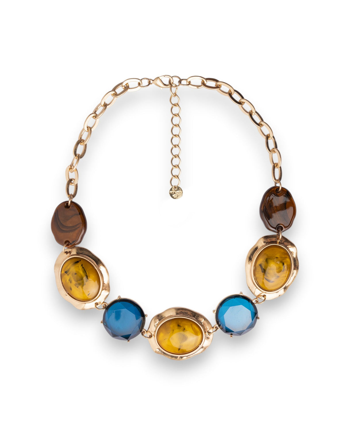 Collana girocollo a catena con pietre in acrilico tono marrone, ocra e azzurro - Mya Accessories