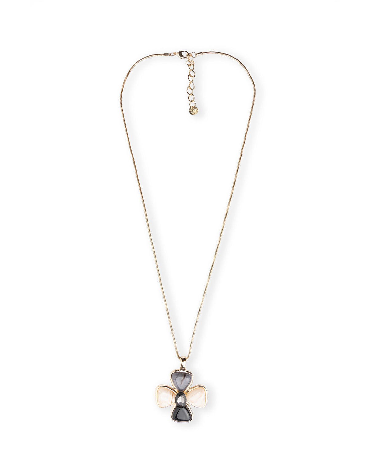 Collana lunga con catena snake e pendente a fiore in resina nei toni nero e beige - Mya Accessories