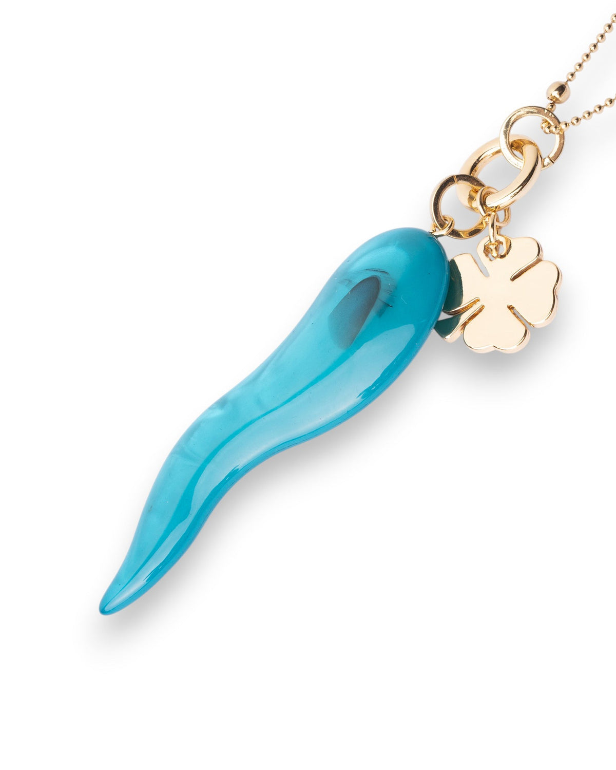 Collana lunga con catena sottile e pendente corno schiacciato in acrilico turchese - Mya Accessories