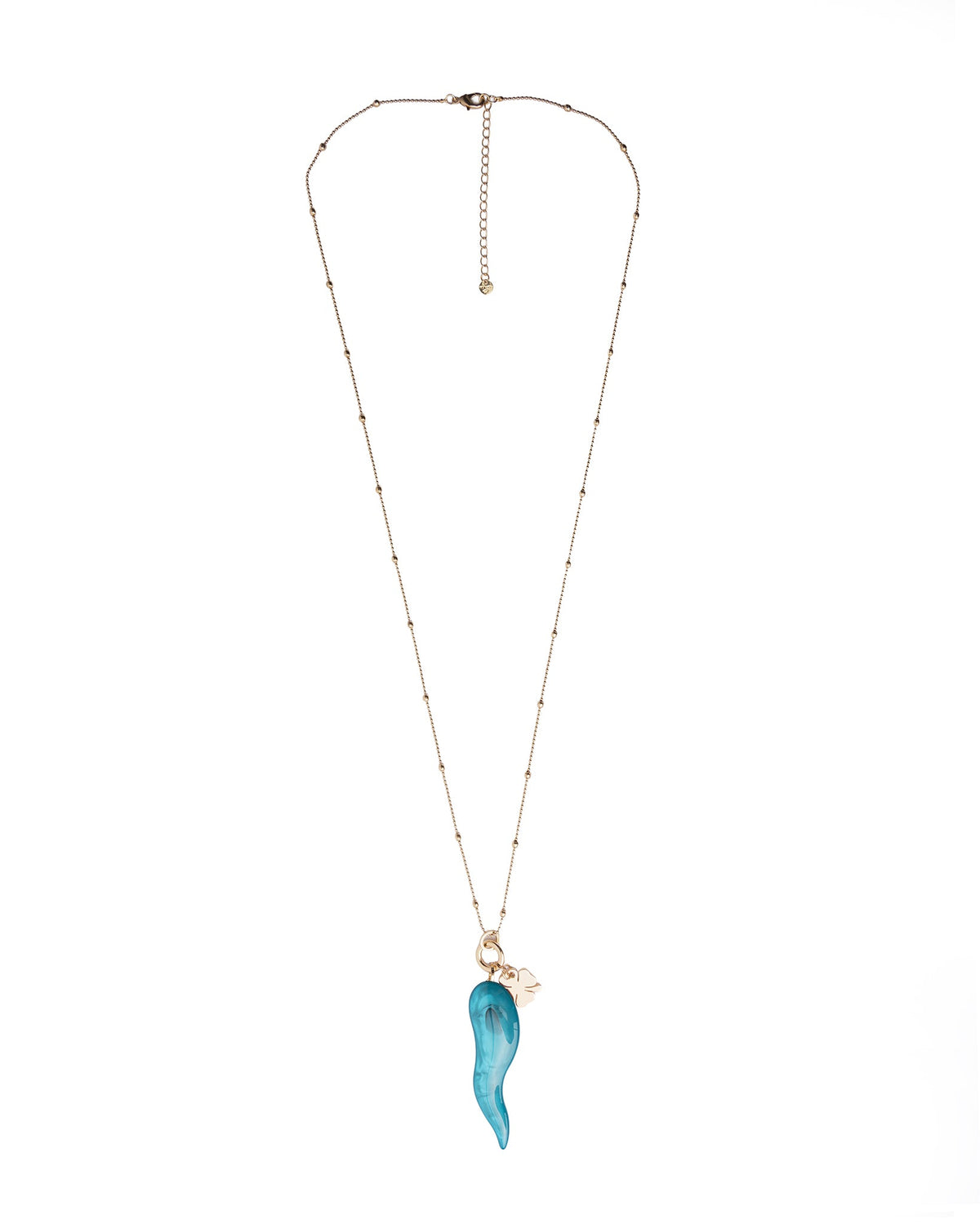 Collana lunga con catena sottile e pendente corno schiacciato in acrilico turchese - Mya Accessories