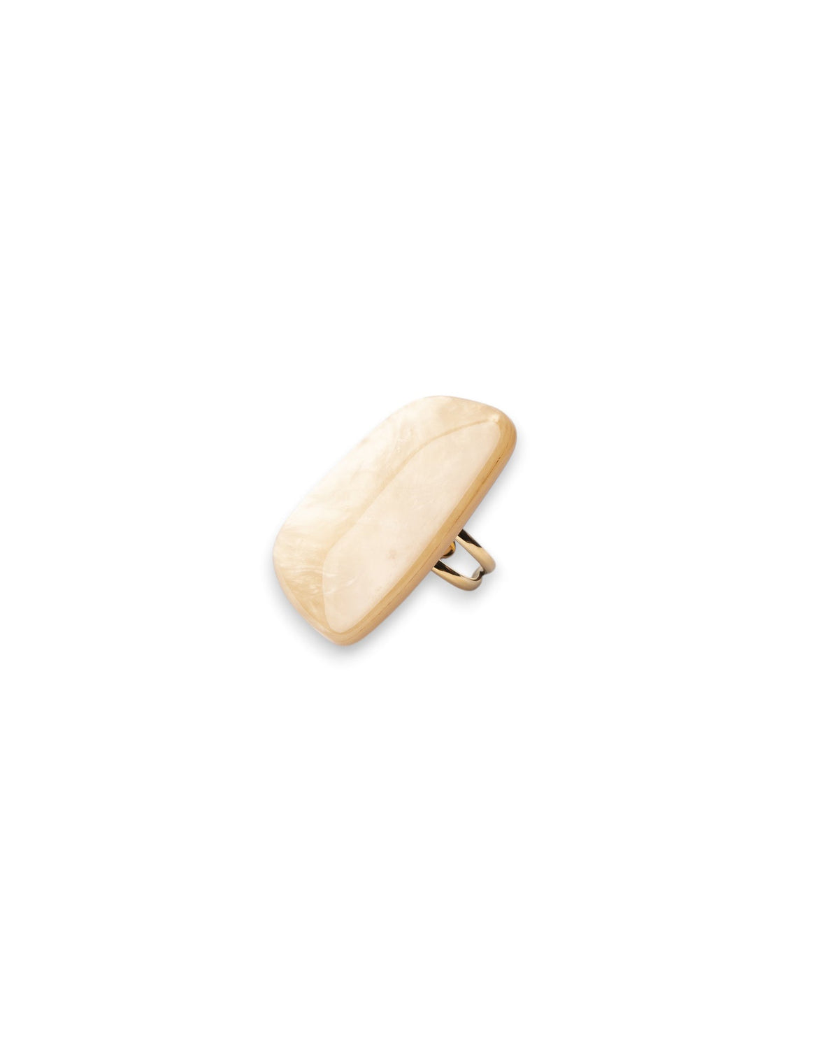 Anello regolabile in acciaio con pietra geometrica in acrilico beige - Mya Accessories