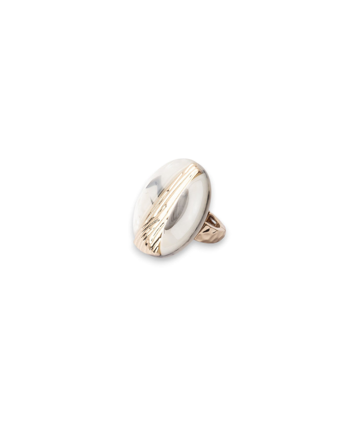 Anello elastico in metallo con pietra circolare in acrilico grigia - Mya Accessories