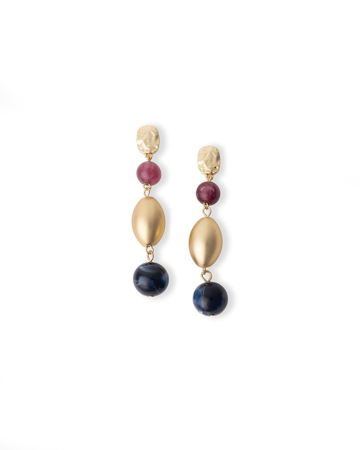 Orecchini pendenti in metallo con pietre in acrilico blu e viola - Mya Accessories