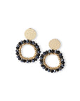 Orecchini pendenti in metallo base circolare con pietre in vetro nere e blu - Mya Accessories