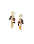 Orecchini pendenti con fili in metallo, mix di pietre vetro ed acrilico tono nero e giallo - Mya Accessories