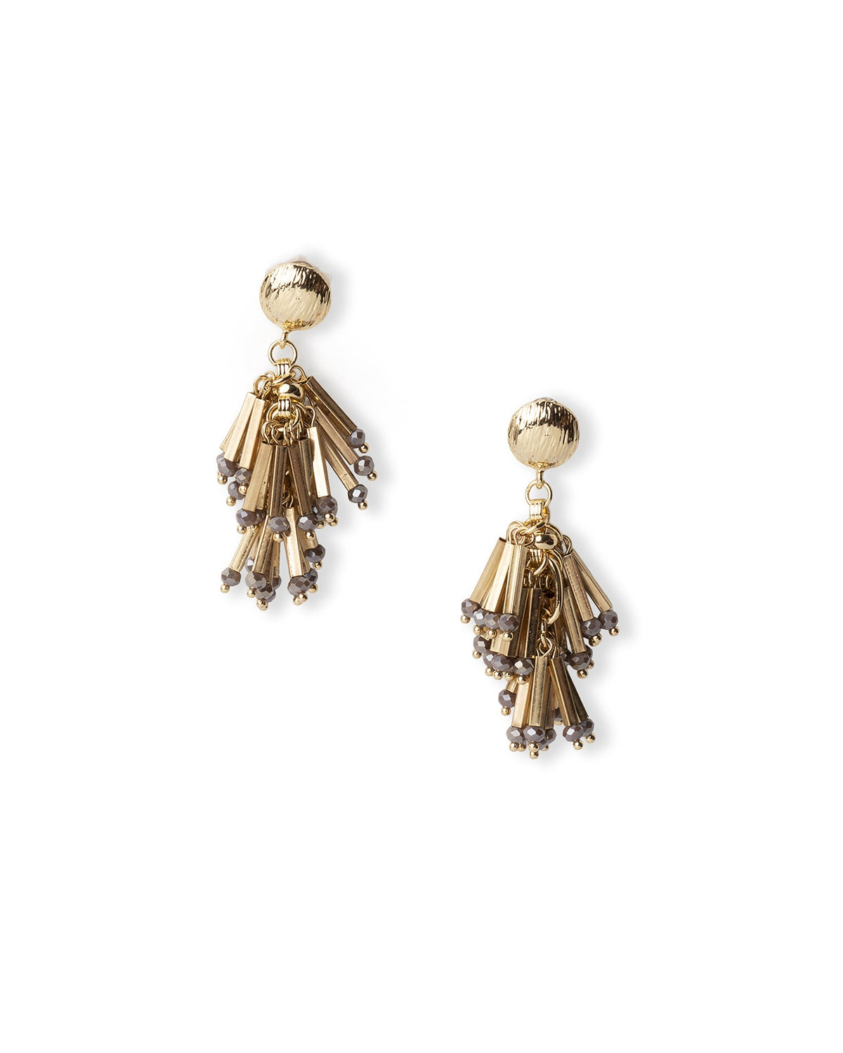 Orecchini pendenti con frange in metallo e pietre in vetro grigie - Mya Accessories