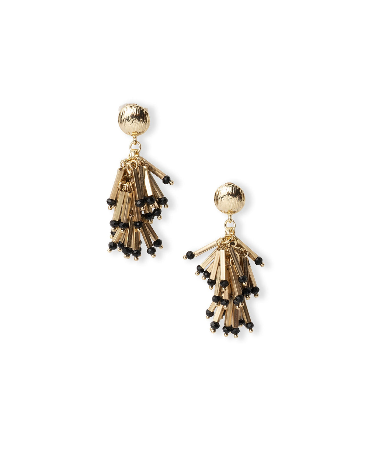 Orecchini pendenti con frange in metallo e pietre in vetro nere - Mya Accessories