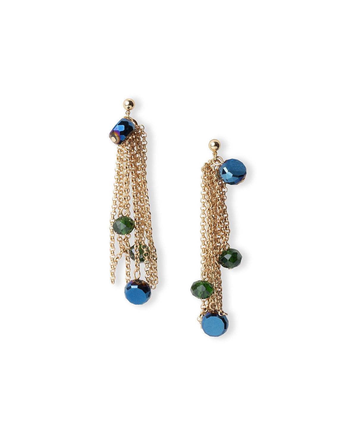 Orecchini pendenti con fili di catene e pietre in vetro blu - Mya Accessories