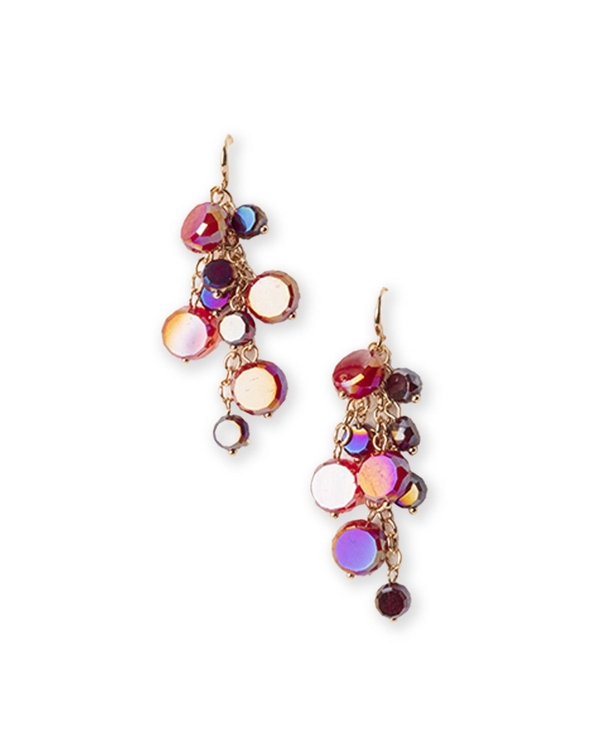 Orecchini pendenti con pietre in vetro tono viola e rosso - Mya Accessories
