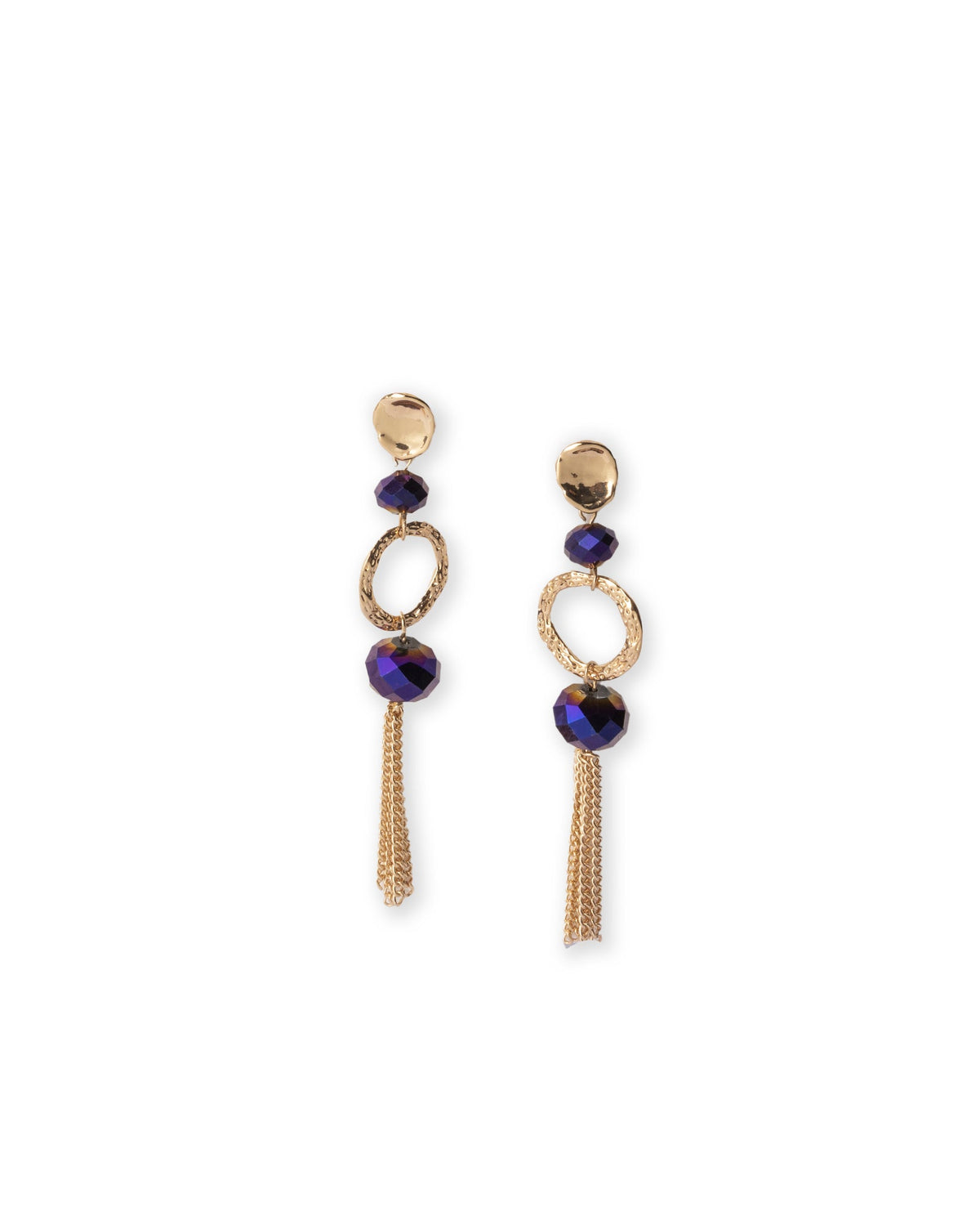 Orecchini pendenti con pietra in vetro viola e frange a catena - Mya Accessories