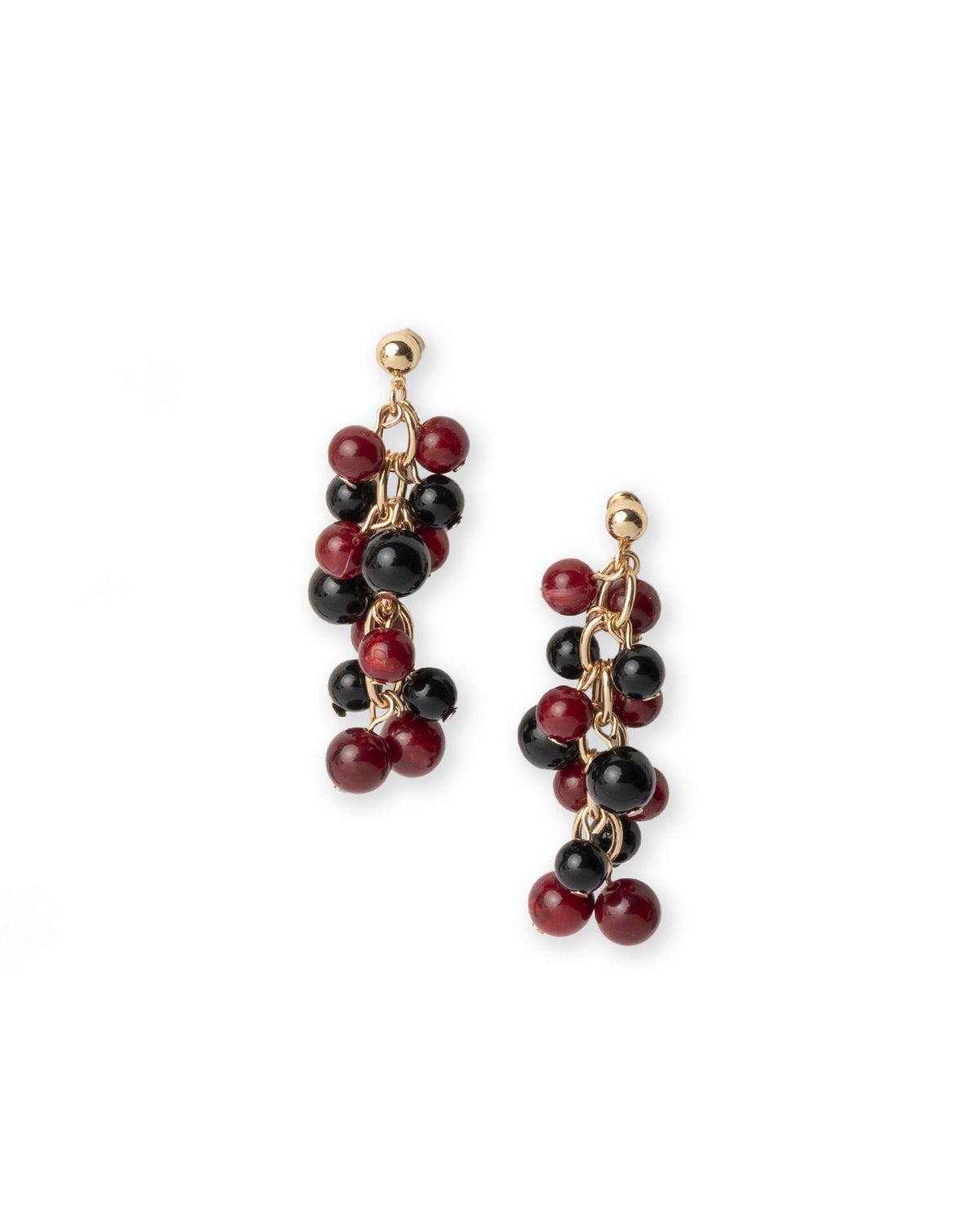 Orecchini pendenti con sfere in acrilico nere e rosse - Mya Accessories