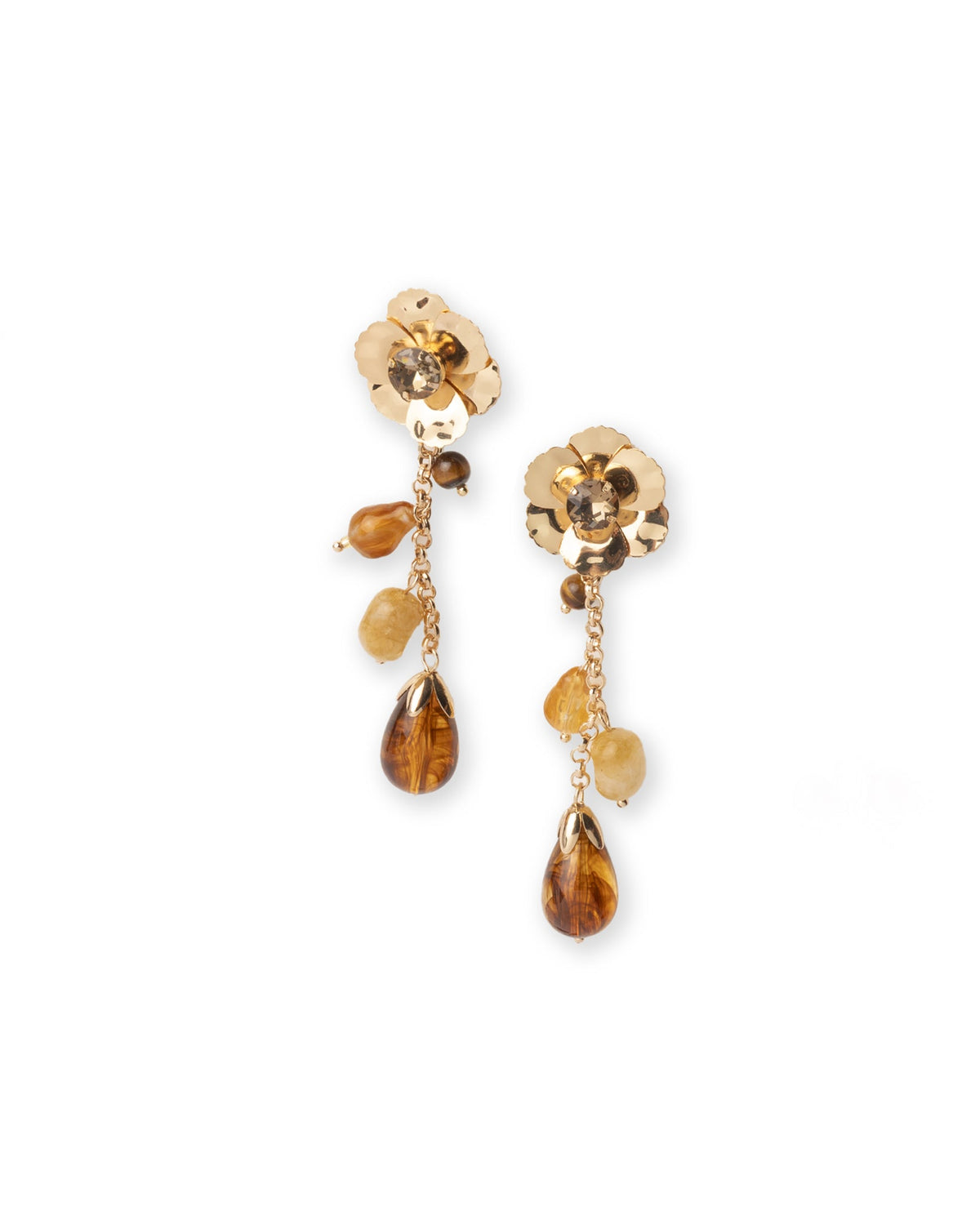 Orecchini con fiore in metallo e pietre in acrilico tono ambra - Mya Accessories