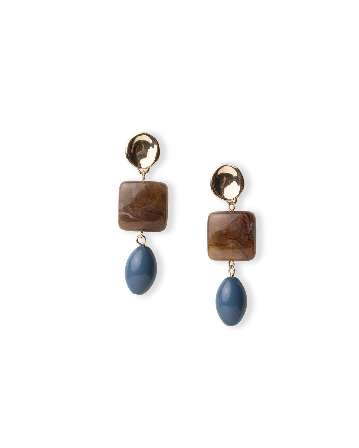Orecchini pendenti con pietre geometriche in acrilico marrone e blu - Mya Accessories