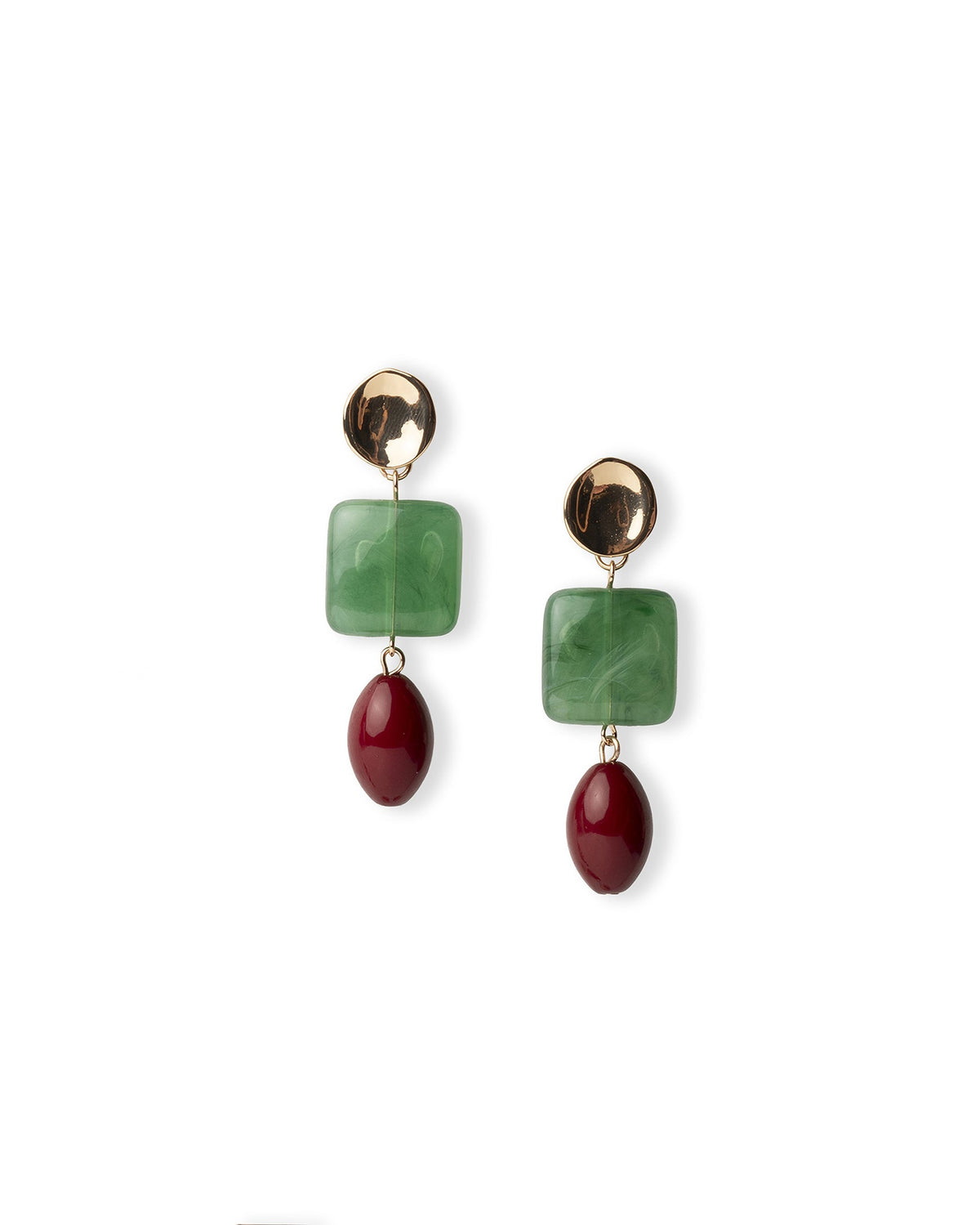 Orecchini pendenti con pietre geometriche in acrilico verde e rosso - Mya Accessories