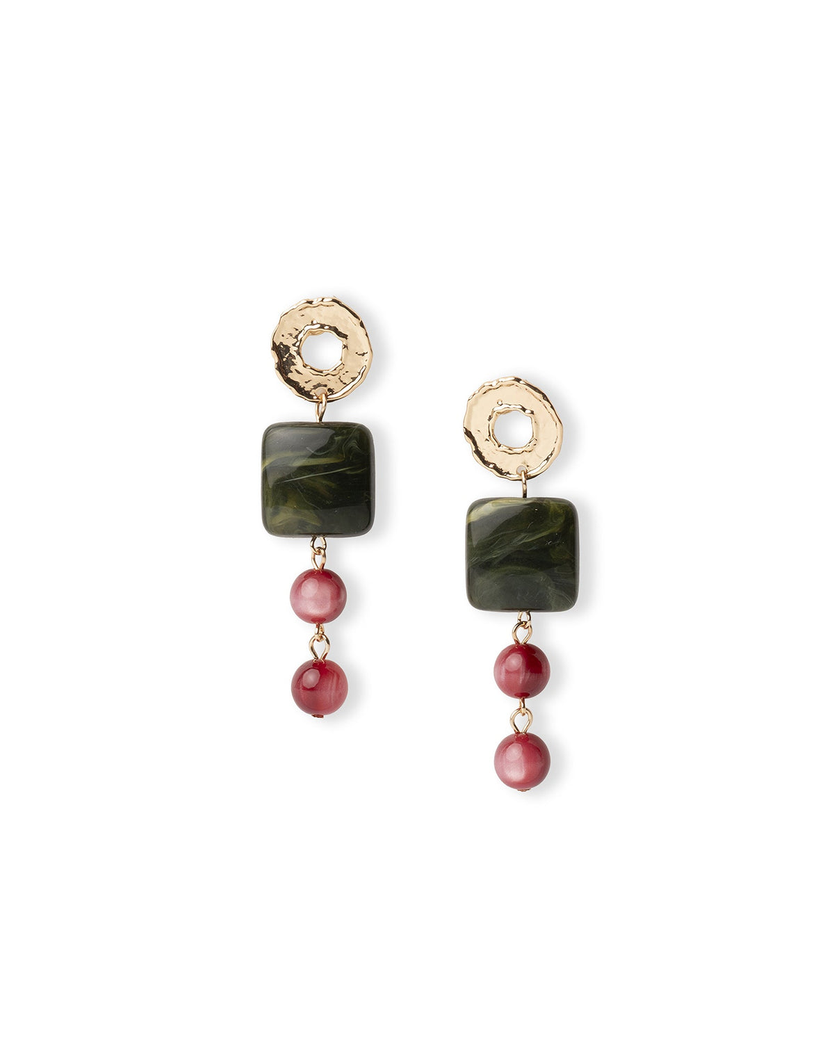 Orecchini pendenti con pietre geometriche in acrilico verde e rosso - Mya Accessories