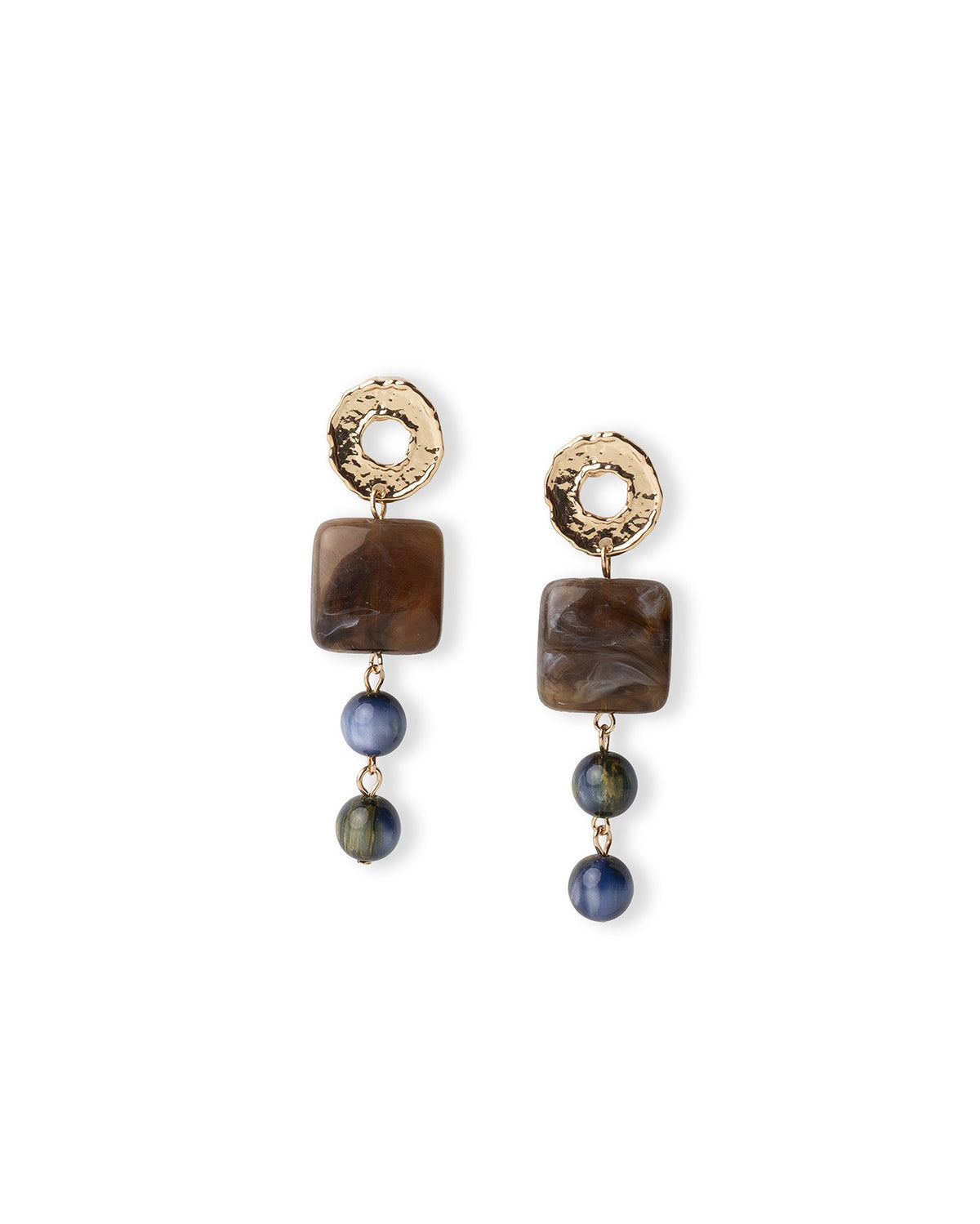 Orecchini pendenti con pietre geometriche in acrilico marrone e blu - Mya Accessories