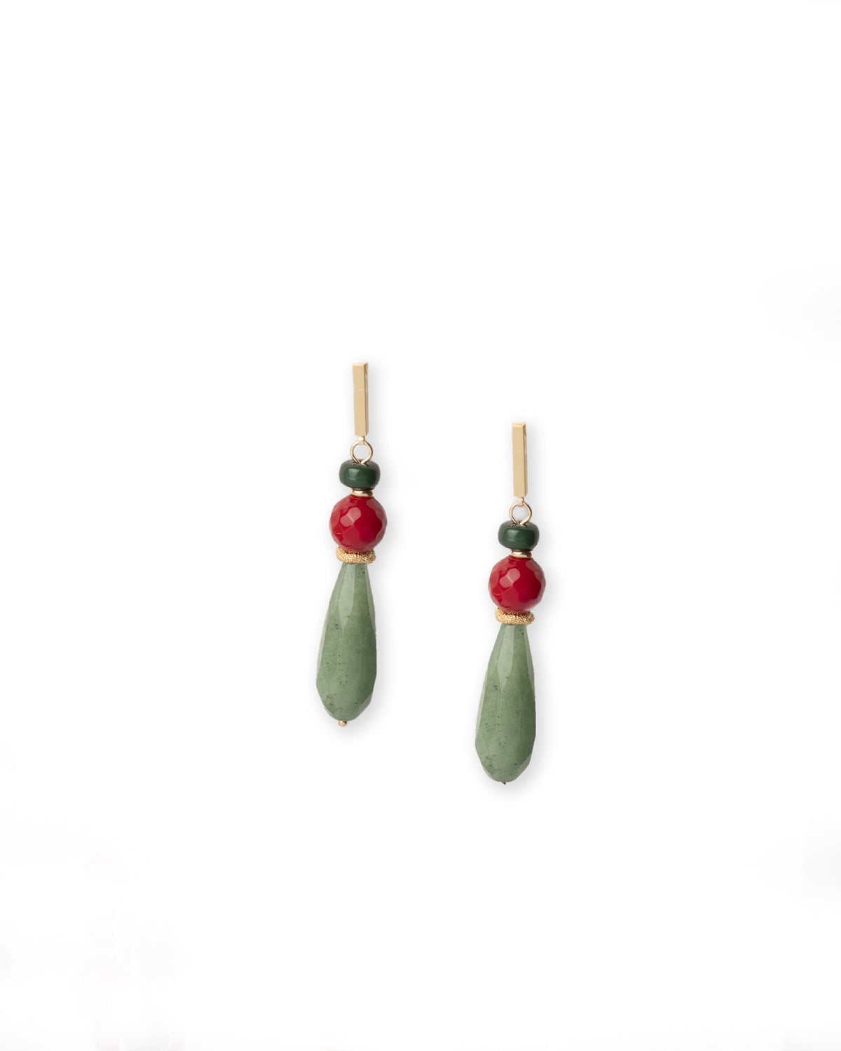 Orecchini pendenti a goccia con pietre dure tono verde e rosso - Mya Accessories