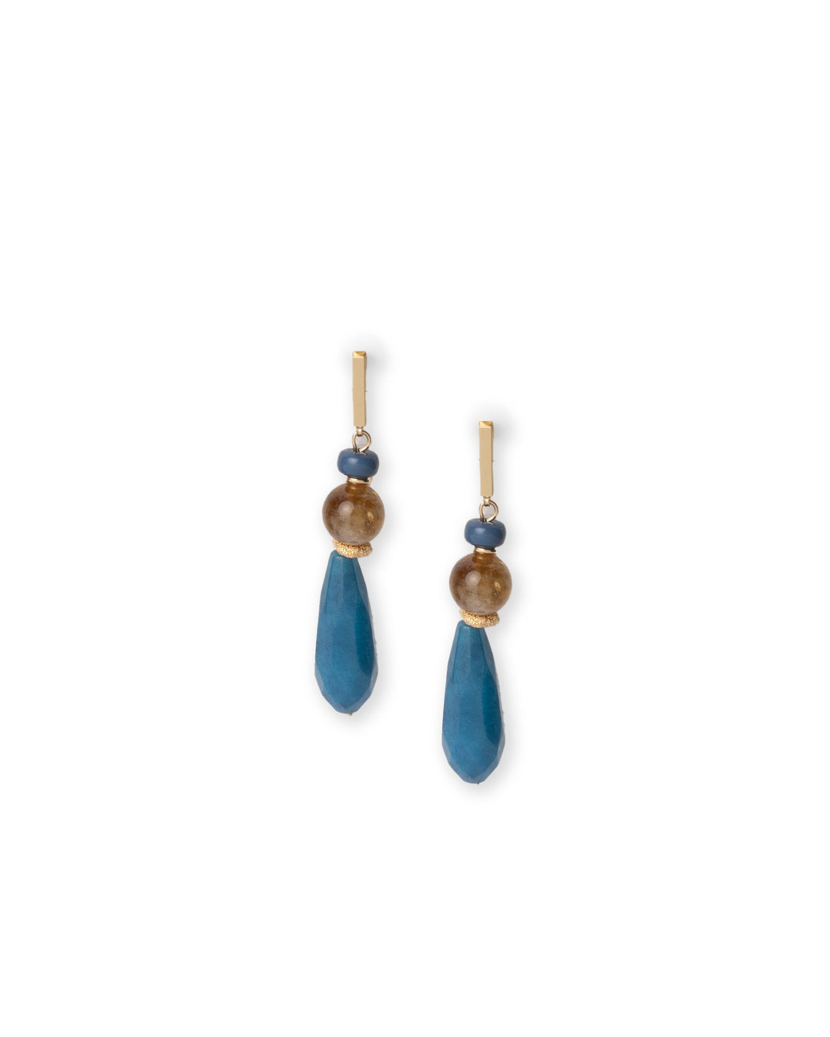 Orecchini pendenti a goccia con pietre dure tono azzurro e beige - Mya Accessories