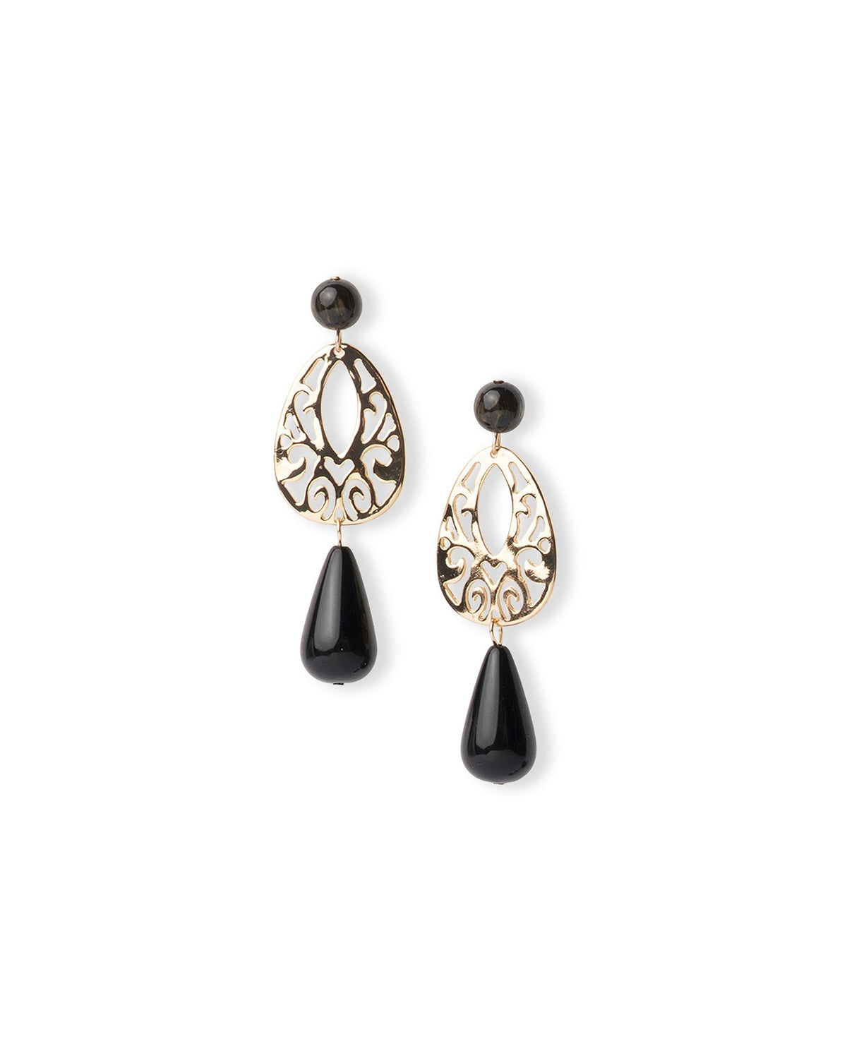Orecchini pendenti in ottone con pietre in acrilico nere - Mya Accessories
