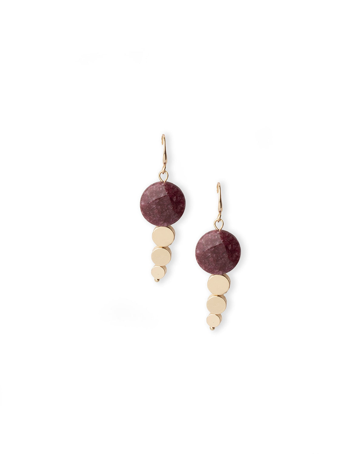Orecchini pendenti in ottone con pietra dura circolare magenta - Mya Accessories
