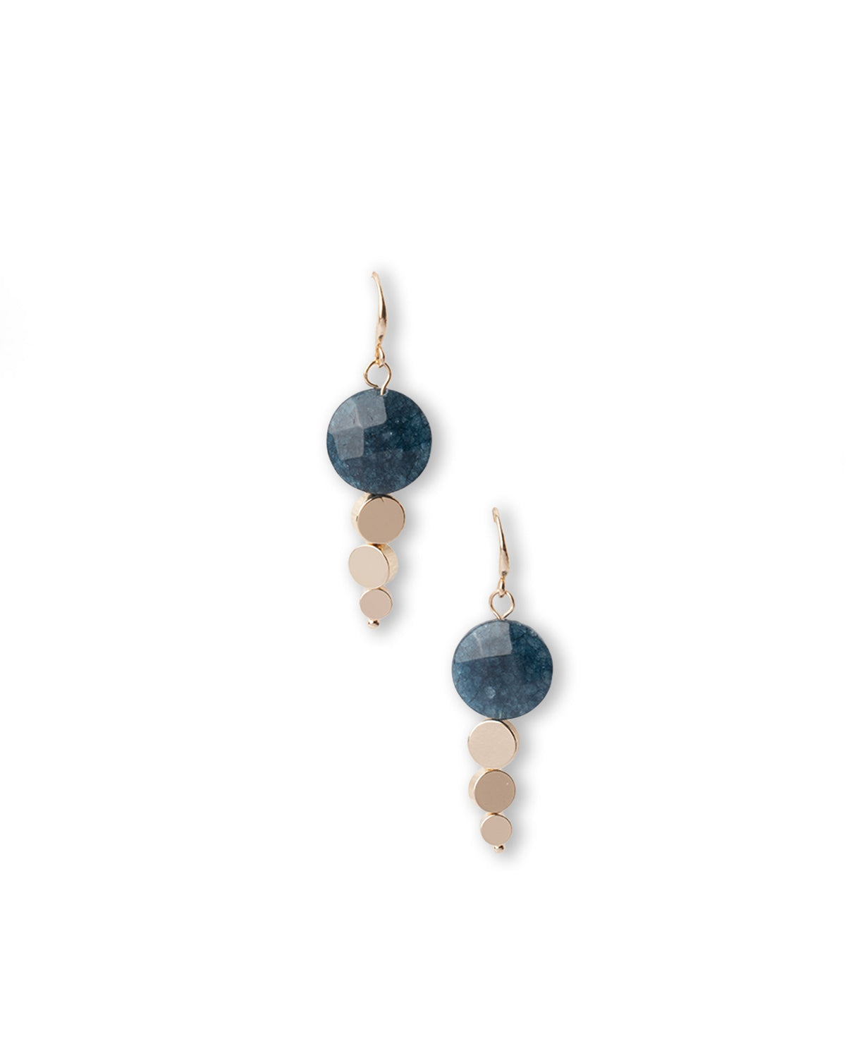 Orecchini pendenti in ottone con pietra dura circolare petrolio - Mya Accessories