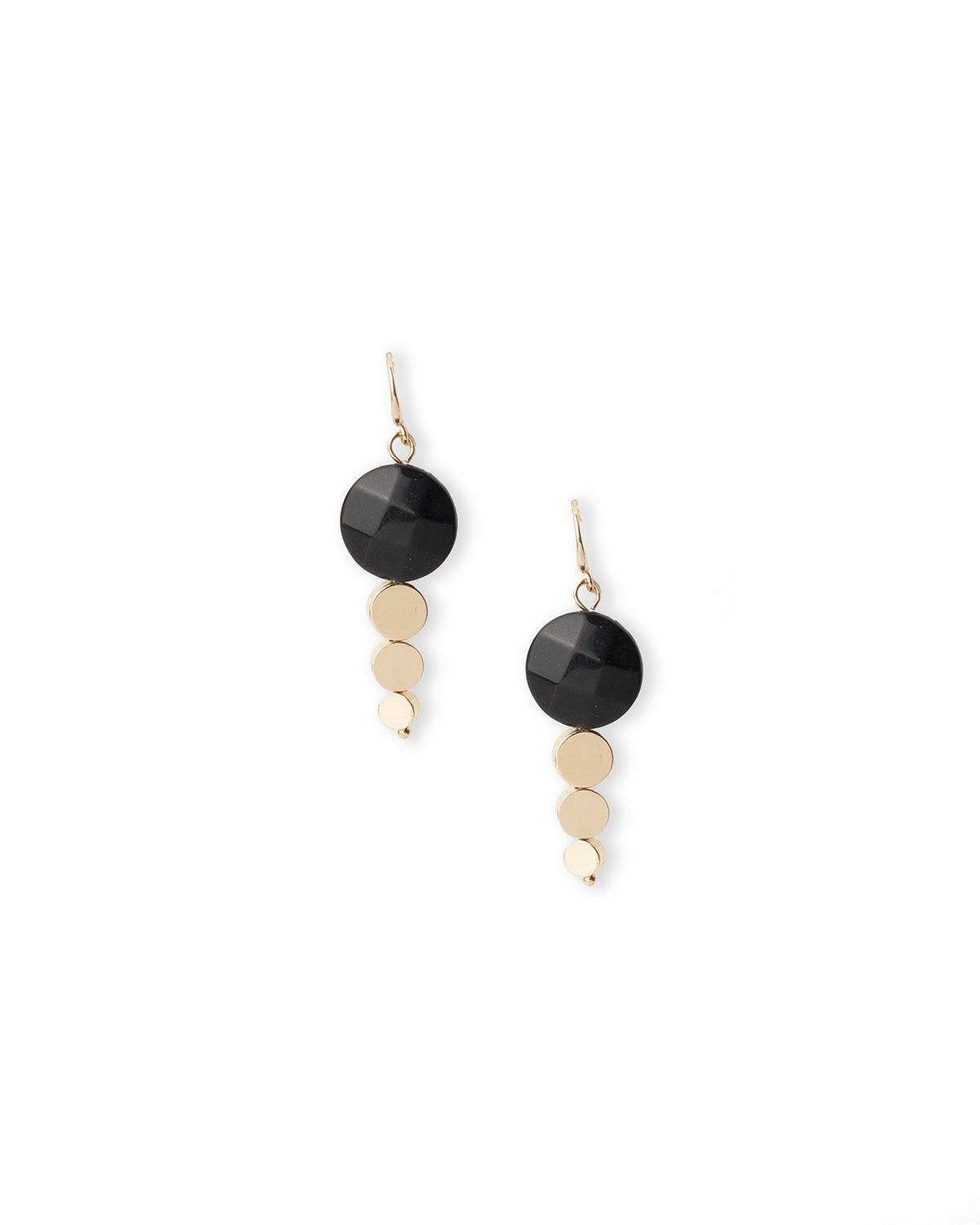 Orecchini pendenti in ottone con pietra dura circolare nera - Mya Accessories