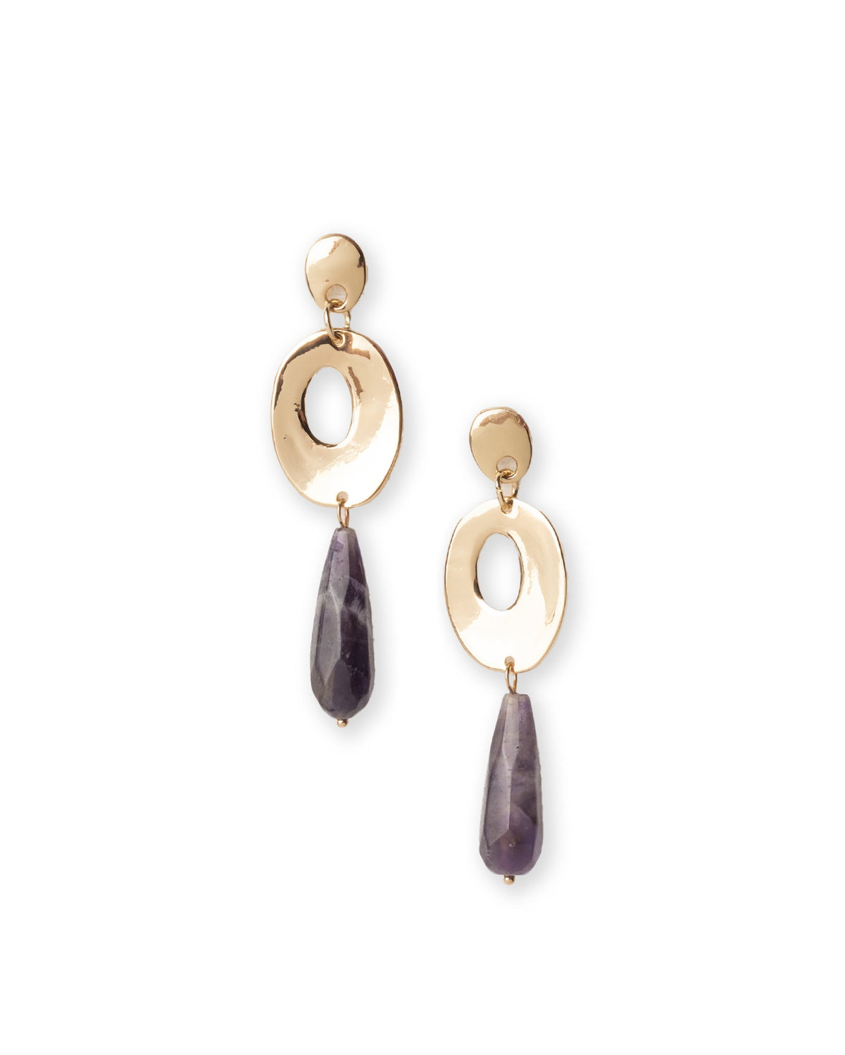 Orecchini pendenti in metallo ovale con pietra dura a goccia viola - Mya Accessories