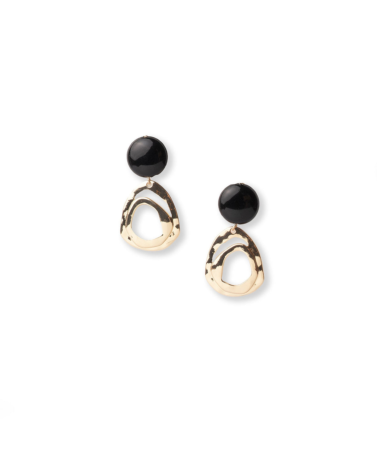 Orecchini pendenti in metallo lucido con pietra circolare in acrilico nera - Mya Accessories