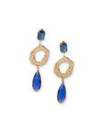 Orecchini pendenti in metallo martellato con pietre in vetro tono blu - Mya Accessories