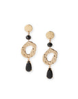 Orecchini pendenti in metallo martellato con pietre in vetro nero - Mya Accessories