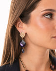 Orecchini pendenti in metallo con pietra a rombo in vetro viola - Mya Accessories